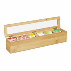 Relaxdays - Boîte thé bambou, 6 compartiments, 72 sachets de thé, couvercle, forme allongée, hlp : 9 x 44 x 9 cm, nature