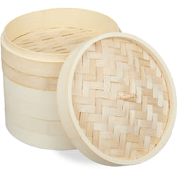 Relaxdays - cuiseur vapeur bambou, panier asiatique avec 3 étages, pour Dim Sum, riz, bamboo steamer, ø 24 cm, nature
