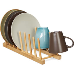 Relaxdays Égouttoir, pour 8 assiettes, planches à découpées, support à couvercles, vaisselle, range-planche en bambou