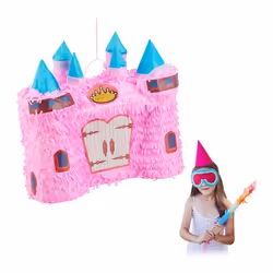 Relaxdays Pinata princesse château féerique à remplir anniversaire enfant à remplir soi-même rose