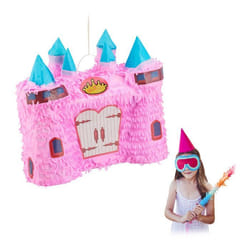 Relaxdays Pinata princesse château féerique à remplir anniversaire enfant à remplir soi-même rose