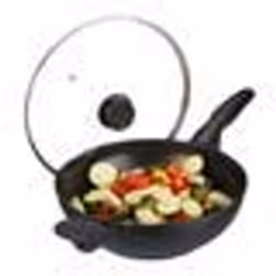 Relaxdays Poêle à wok couvercle en verre 30 cm poignée revêtement antiadhésif induction four à gaz et électrique4l