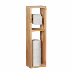 Relaxdays Porte-papier toilette, bois de noyer, montage mural ou sur pieds, rouleaux de rechange HLP 70x20x13 cm, nature
