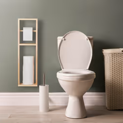 Relaxdays Porte-papier toilette, bois de noyer, montage mural ou sur pieds, rouleaux de rechange HLP 70x20x13 cm, nature