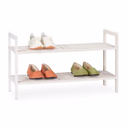 Relaxdays Étagère à chaussures empilable support avec 2 niveaux bois de noyer jusqu’à 6 paires 41x69x27 cm blanc