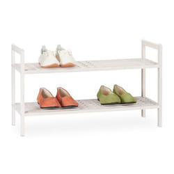 Relaxdays Étagère à chaussures empilable support avec 2 niveaux bois de noyer jusqu’à 6 paires 41x69x27 cm blanc