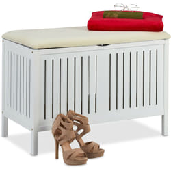 Banc avec espace de rangement, rembourré, 80 l, compartiment, style campagnard, en bois, caisse siège HxlxP 56 - Relaxdays