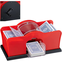 Relaxdays - Mélangeur de cartes, manuel, 2 jeux, avec manivelle, pour cartes à jouer jusqu'à 91 mm, plastique, rouge/noir