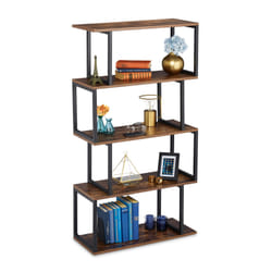 Relaxdays - Etagère, bibliothèque, design industriel, 5 supports, mdf et métal, HxlxP136x73x30cm,étagère droite, brun/noir