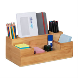Relaxdays Organiseur de bureau, 7 compartiments, rangement de bambou, étude, cuisine, salle de bain, 11x30x15cm, nature