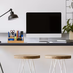 Relaxdays Organiseur de bureau, porte-stylos en bambou carré, 10 compartiments, design moderne, 9,5 x 23 x 9 cm, nature