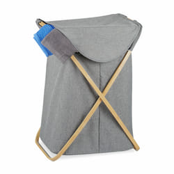 Relaxdays Panier à linge, corbeille à vêtements pliant avec couvercle, 58 L, transportable, Bambou, tissu, 62,5x43x42 cm
