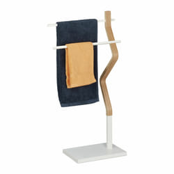 Porte-serviettes autonome, Support à torchons avec 2 barres, pour lavettes, bois & métal, blanc/naturel - Relaxdays