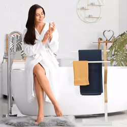 Porte-serviettes autonome, Support à torchons avec 2 barres, pour lavettes, bois & métal, blanc/naturel - Relaxdays