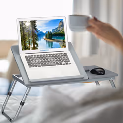 Relaxdays - Table pour ordinateur portable, hauteur réglable, pliable, surface de travail inclinable, 44x73x34,5 cm, gris