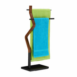 Porte-serviettes autonome, Support à torchons, 2 barres, pour lavettes, bois & métal, noir/marron - Relaxdays