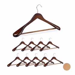Cintre costume épaule large lot de 10 bois chemises Crochet 360 Traverse pantalon marron