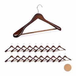 Cintre costume épaule large lot de 20 bois chemises Crochet 360 Traverse pantalon marron