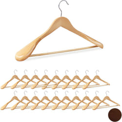 Relaxdays - Cintre costume épaule large, lot de 20, bois, chemises, crochet rotatif à 360°, traverse pantalon, nature