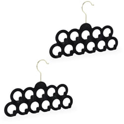 Relaxdays - Cintre porte-foulards, lot de 2, pour écharpes, cravates et ceintures, velours, crochet rotatif 360°, antidérapant, noir