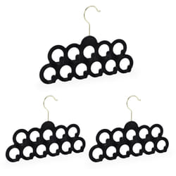 Relaxdays - Cintre porte-foulards, lot de 3, pour écharpes, cravates et ceintures, velours, crochet rotatif 360°, antidérapant, noir