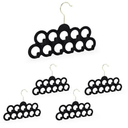Relaxdays - Cintre porte-foulards, lot de 5, pour écharpes, cravates et ceintures, velours, crochet rotatif 360°, antidérapant, noir