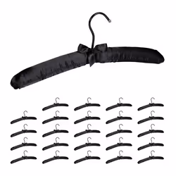Cintre en satin lot de 25 cintre rembourré doux pour vestes crochet rotatif 360° 38 cm noeud décoratif noir