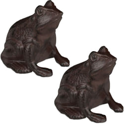 Figurine de jardin grenouille, lot 2, assise, en fonte, apparence antique, étanche, figurine grenouille, marron