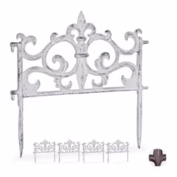Bordure de jardin lot de 5 fonte de fer clôture jardin en métal piquet plate-bande antiquités 27 x 27 cm blanc
