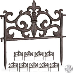 Relaxdays - Bordure de jardin, lot de 10, fonte de fer, clôture jardin en métal, piquet plate-bande, antiquités, 27 x 27 cm, brun