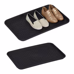 Grand bac à chaussures lot de 2 avec forme pour couloir armoire voiture égouttoir contre saleté 3x60x40 cm noir