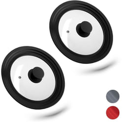 Lot de 2 couvercles universels, verre, universel, rebord silicone, trou vapeur, Casseroles, poêles, d 20-24 cm, noir