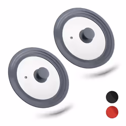 Lot de 2 couvercles universels verre universel rebord silicone trou vapeur Casseroles poêles D 20-24 cm gris