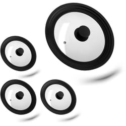 Lot de 4 couvercles pour casseroles, en verre avec rebord dégradé en silicone, d : env. 27,5 cm,casseroles, poêles, noir