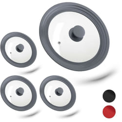 Lot de 4 couvercles pour casseroles, en verre avec rebord dégradé en silicone, d : env. 27,5 cm, cuisine, poêles, gris