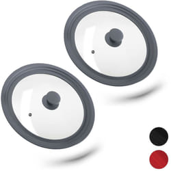 Relaxdays - Lot de 2 couvercles casseroles l, en verre rebord dégradé en silicone, casseroles et poêles 26-30 cm, HxD5x31,5cm, gris