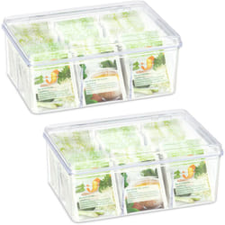 2x Boîtes à thé, coffret, 90 sachets thé, couvercle, 6 compartiments, HxlxP: 9 x 21,5 x 14,5 cm, transparent