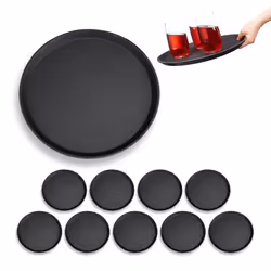 Plateau de restauration lot de 10 Bar Brasserie Bistrot Café Restaurant Service Rond Boissons Ø 35 cm noir