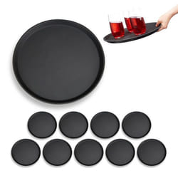 Plateau de restauration lot de 10 Bar Brasserie Bistrot Café Restaurant Service Rond Boissons Ø 35 cm noir