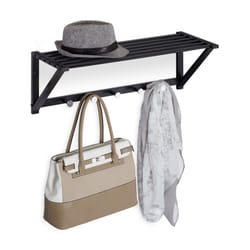 Relaxdays - Porte-manteaux mural avec rangement, penderie à 5 patères, couloir & salle de bain, métal, 23x65x25 cm, noir