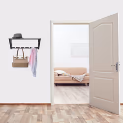 Relaxdays - Porte-manteaux mural avec rangement, penderie à 5 patères, couloir & salle de bain, métal, 23x65x25 cm, noir
