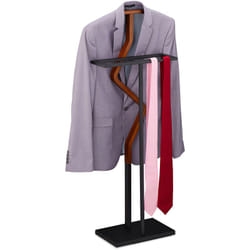 Valet, pour costume & pantalon, mélange bois-métal, chambre à coucher, portant, 113x46,5x34 cm, marron/noir - Relaxdays