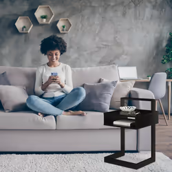 Relaxdays - Table d'appoint, avec compartiment, bois & mdf, chambre à coucher & salon, bout de canapé, 60,5x40x34 cm, noir