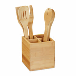 Relaxdays - Range-couverts, 4 compartiments, Rangement d'ustensiles de cuisine, ustensiles, 14,5 x 13,5 x 13,5 cm, nature