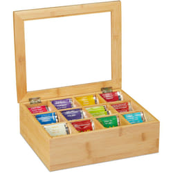 Relaxdays - Boîte à thé, bambou, 12 compartiments, avec petite fenêtre, organisateur, HxLxP env. 9 x 28 x 23 cm, nature