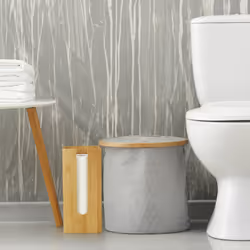 Relaxdays Porte-rouleau de toilette autonome, pour 3 rouleaux, Rangement papier hygiénique, bambou, 33x15x15 cm, nature