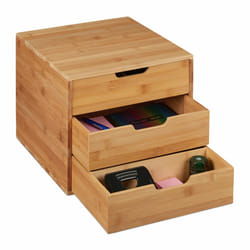 Relaxdays organiseur de bureau, 3 tiroirs, pour les ustensiles de bureau, bambou, compartiments, HLP 26x30x31 cm, nature