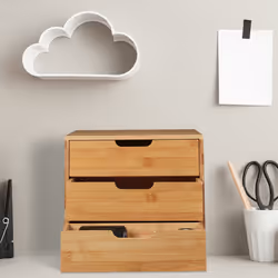 Relaxdays organiseur de bureau, 3 tiroirs, pour les ustensiles de bureau, bambou, compartiments, HLP 26x30x31 cm, nature