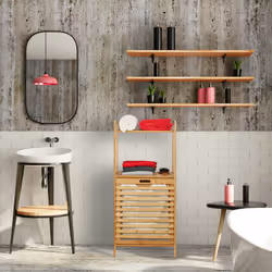 Meuble panier à linge, armoire salle de bain en bambou, corbeille basculante, hlp 100 x 45,5 x 33,5 cm, nature - Relaxdays