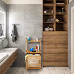 Meuble panier à linge, armoire salle de bain en bambou, corbeille basculante, hlp 100 x 45,5 x 33,5 cm, nature - Relaxdays
